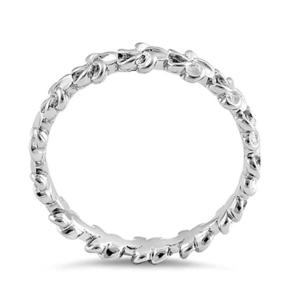 Solid Sterling Silver Plumeria Eternity Floral Band Ring New - Picture 3 of 4